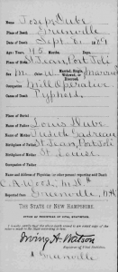 Dubé, Joseph, décès 1889